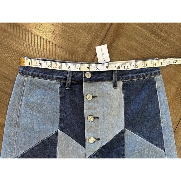 NWT AEO American Eagle Hi-Rise Festival Mini Denim Patchwork Jean Skirt Size 4 - Picture 9 of 12